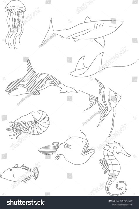 Sea Creatures Fish Water Line Art Stock Vector (Royalty Free ...