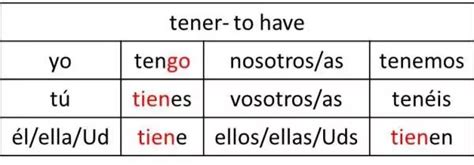 Tener Conjugation - Present Tense