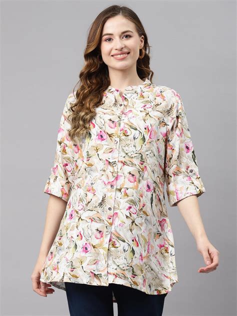 Divena Multi Floral Rayon Shirt Style A-Line Top – divena world