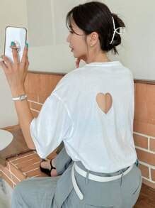 DAZY Heart Cut Drop Shoulder Tee | SHEIN USA