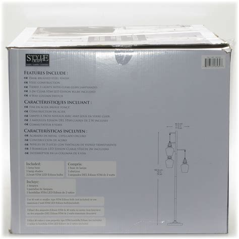 Stylecraft Basia 3-Light Floor Lamp, Dark Brushed Steel Finish