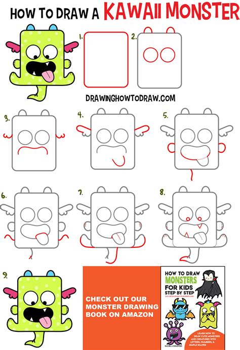 How to Draw a Cute Kawaii Monster with Easy Step by Step Drawing ...