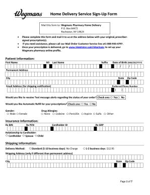 Fillable Online Home Delivery Service Sign?Up Form - Wegmans Fax Email ...
