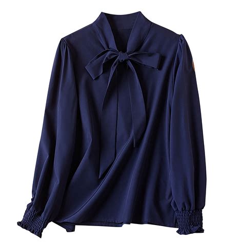 JWZUY Women's Bow Tie Neck Blouse Long Sleeve Button Cuff Chiffon Top ...
