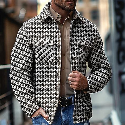 Men's Plaid Geometric Pattern Cowboy Shirt Jacket Overshirt Long Sleeve ...