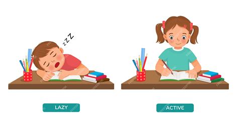 Premium Vector | Opposite words antonym lazy and active with little boy ...