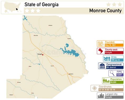 Map of Monroe County in Georgia USA Stock Vector - Illustration of ...