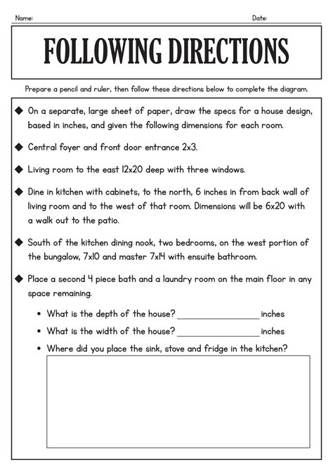 Following Written Directions Worksheets High School