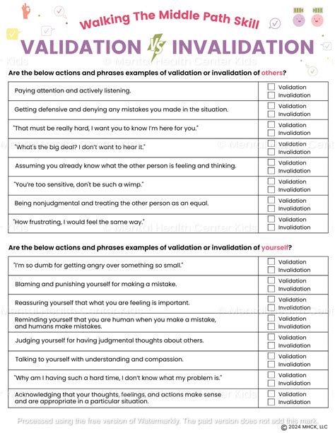 DBT Validation Worksheet – Mental Health Center Kids