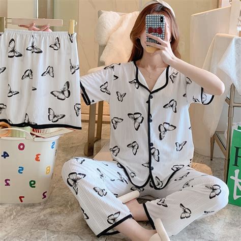 MANIO M-2XL 3 in 1 comfortable cotton short sleeves pajamas/sleepwear ...