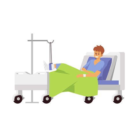Man character with broken leg in hospital bed flat illustration ...