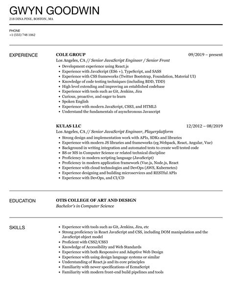 Image result for JavaScript Sample Experence Resume