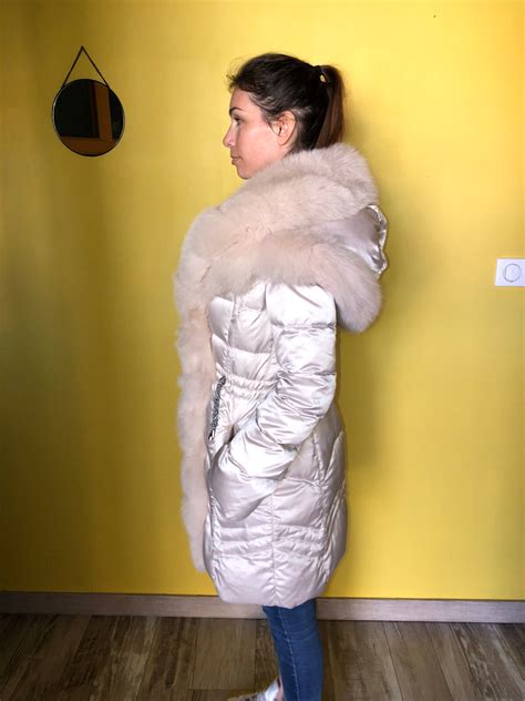 Down Jacket mi Long Luxury Ivory + Fox Blue Flo Clo Size 36/38 Fr (M) New | eBay