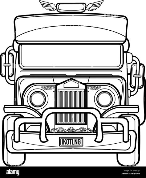 Vector clipart Transportation line drawing front view jeepney Stock ...