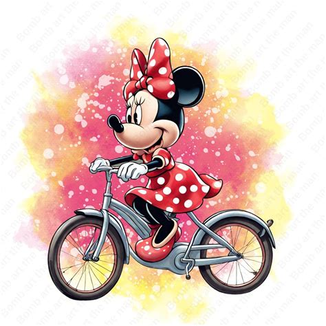 Minnie Mouse Riding Bike Clipart, Cute Minnie Mouse Png, Watercolor ...