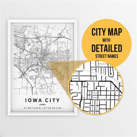 Printable Map of Iowa City, Iowa, USA With Street Names - Instant ...
