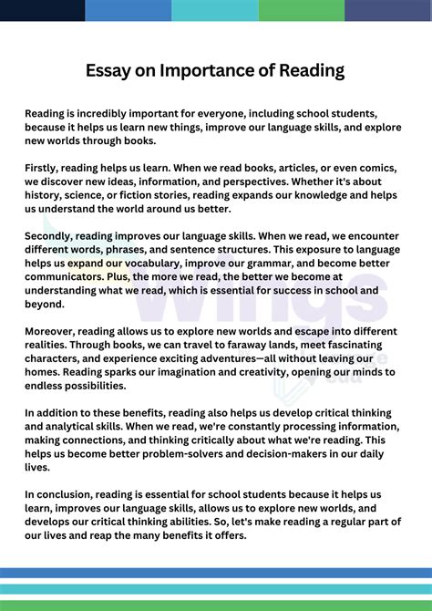 Essay on Importance of Reading: Samples in 100, 150, 250, and 500 Words ...