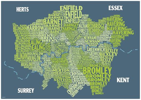 Graphic Map London - boroughs, green background : Oxford Cartographers ...