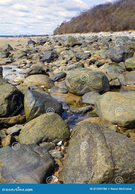 Rocky Massachusetts Beach on Plum Island in Spring Stock Photo - Image ...