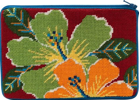 Stitch & Zip Needlepoint Cosmetic Purse Kit- Bright Hibiscus, Color ...