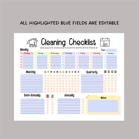 Editable Cleaning Schedule, Printable Digital Cleaning Checklist Plann ...