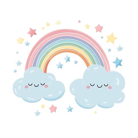 Cute Pastel Rainbow With Cloud And Cute Element, Rainbow, Doodle ...