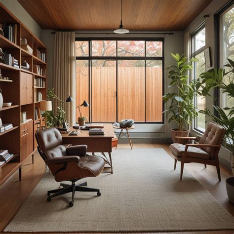 Mid-Century Modern Home Office with Clean Lines and Vintage Furniture ...