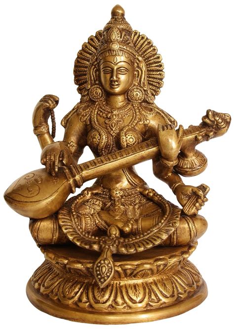 Exotic India Goddess Saraswati - Brass Sculpture Yellow : Amazon.in ...