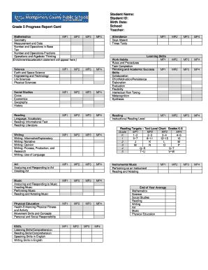 Fillable Online montgomeryschoolsmd Grade 5 Progress Report Card ...
