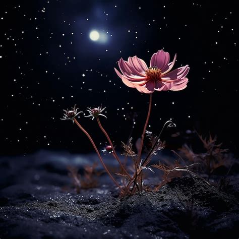 Cosmic flower in the dark with full moon at night | Premium AI ...