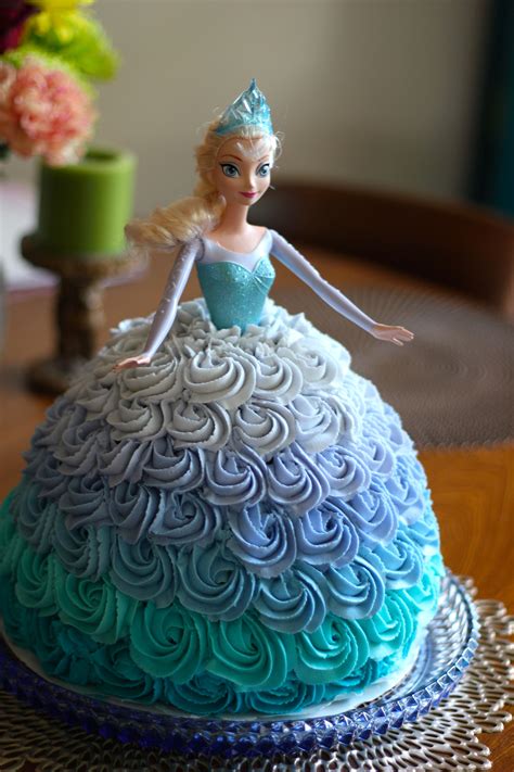 Disney's Frozen Elsa doll cake made with an Ombre Rosette skirt for a ...