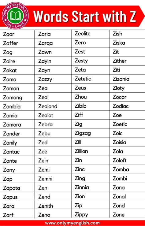 300+ Words That Start with Z | Words Starting with Z