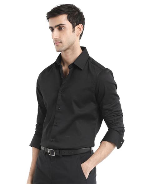 Rare Rabbit Men's Holla Black Full Sleeves Regular Fit Satin Stretch C