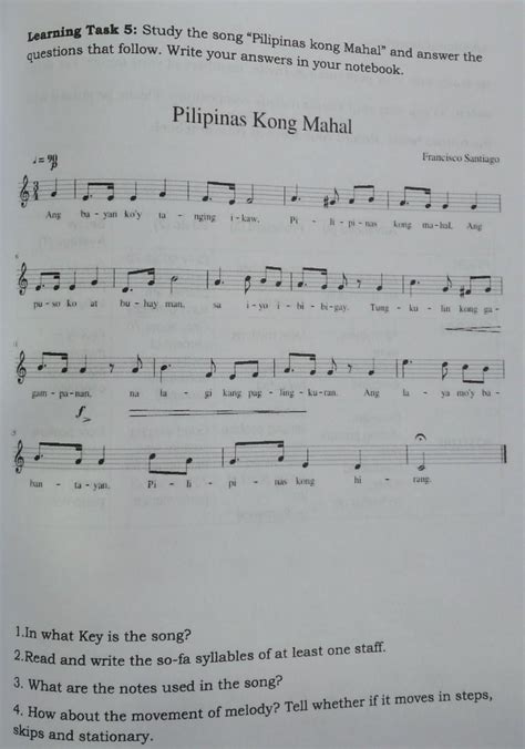 1.In what Key is the song?2. Read and write the so-fa syllables of at ...