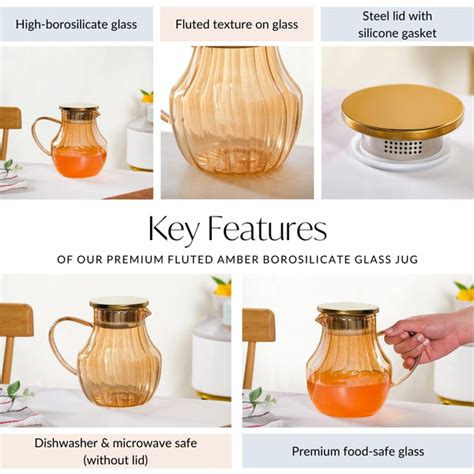 Premium Fluted Amber Borosilicate Glass Jug 1550ml Online - Premium Jug ...