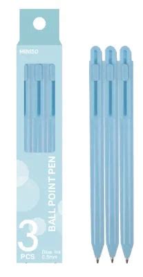 Miniso Retractable Ballpoint Pen 3 Pack(0.7mm, Blue) （Blue Barrel) NEW ...
