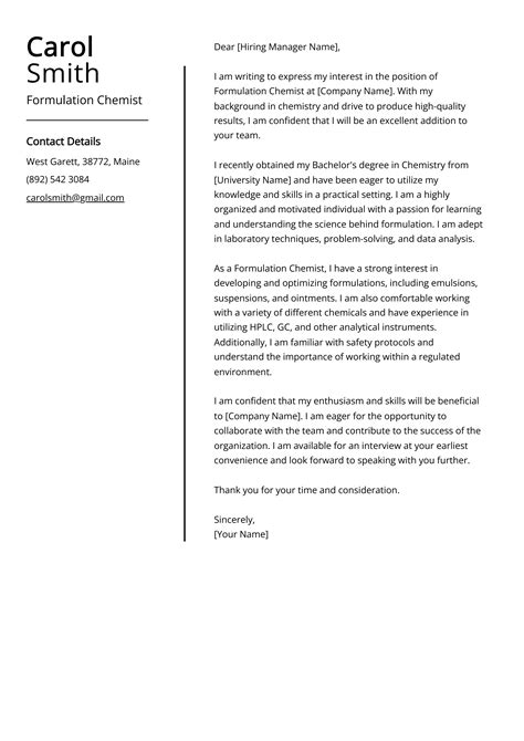 Formulation Chemist Cover Letter: Sample & Guide [Entry Level + Senior ...