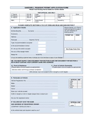 Fillable Online SANDWELL RESIDENT PERMIT APPLICATION FORM Fax Email ...