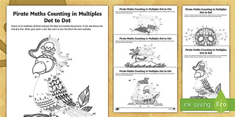 KS2 Pirate Maths Counting in Multiples Dot to Dot Worksheets