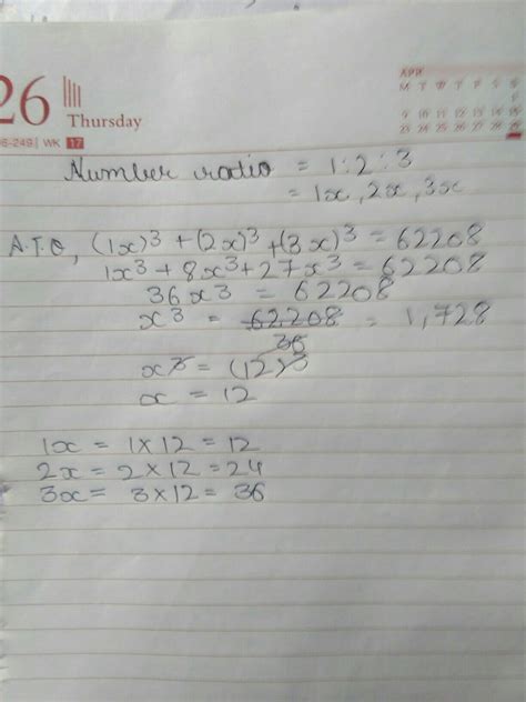 Three numbers are in the ratio 1:2:3.The sum of their cubes is 62208 ...