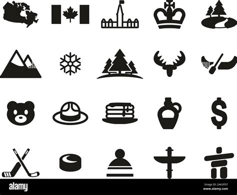 Canada Country & Culture Icons Black & White Set Big Stock Vector Image ...
