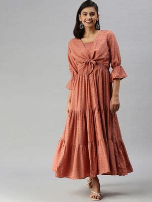 Buy SHOWOFF Women Coral Abstract Shoulder Straps Dress (Set of 2) Online