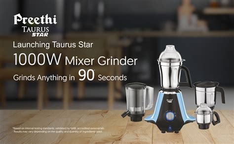 Buy Preethi Taurus Star MG-260 Plastic Mixer Grinder, 1000 Watt, Blue ...