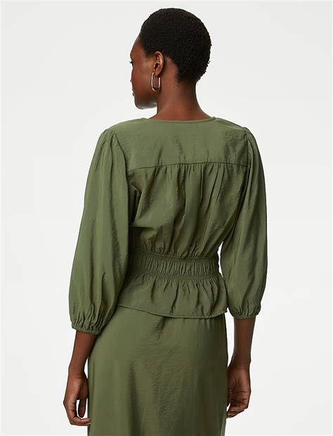 Buy Textured Smock Detail Blouse at Marks & Spencer