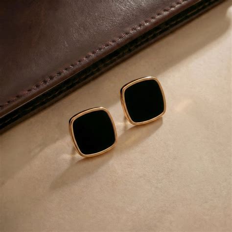 Square Black Stone Stud Earrings – PALMONAS