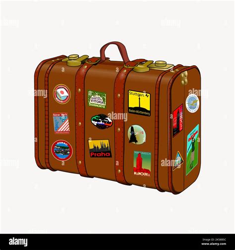 Vintage luggage clipart, travel illustration vector Stock Vector Image ...