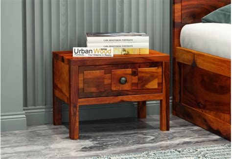 Buy Wooden Morgana Bedside Table (Walnut Finish) Online India : Urbanwood