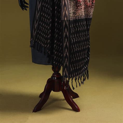 Multicolor Natural Dyed Kalamkari Cotton Dupatta with Ikat Border