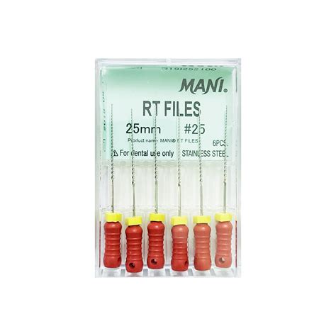 Mani RT Files 25mm (Pack of 6) Dental Root Canal Endodontic Hand Files ...