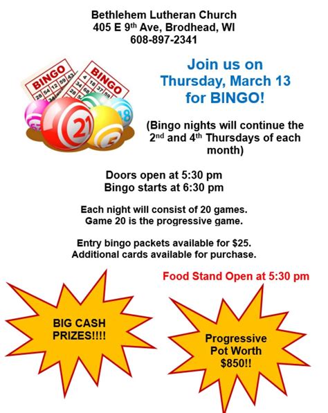 BINGO!, Bethlehem Lutheran Church, Brodhead, 13 March 2025 | AllEvents